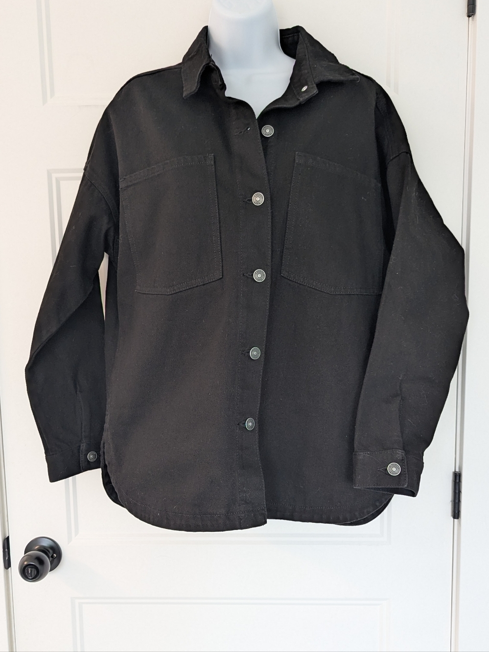 Hudson Jeans Women Oversized Denim Shacket Washed Black Cotton Shirt Jacket S - Picture 4 of 9